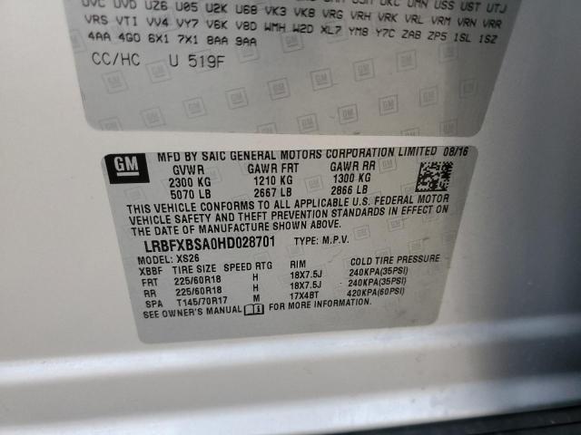 LRBFXBSA0HD028701 - 2017 BUICK ENVISION E SILVER photo 10