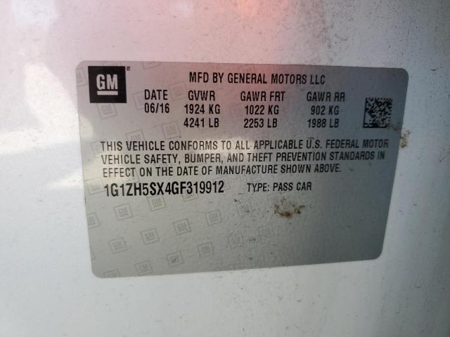 1G1ZH5SX4GF319912 - 2016 CHEVROLET MALIBU PRE WHITE photo 10