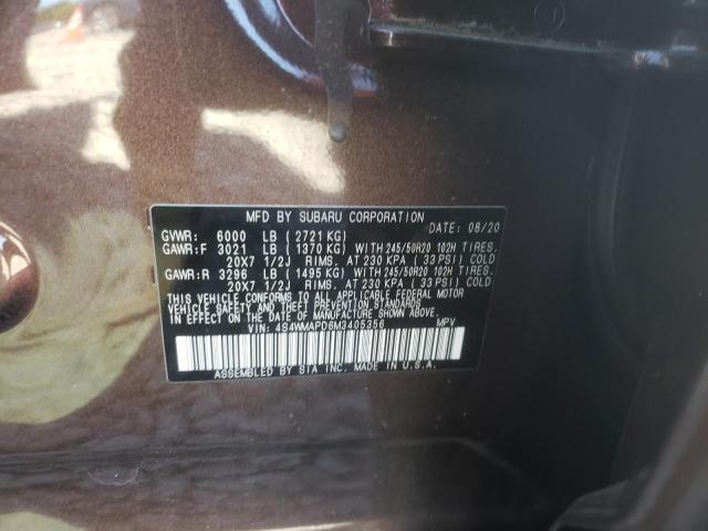 4S4WMAPD6M3405356 - 2021 SUBARU ASCENT LIM BROWN photo 10