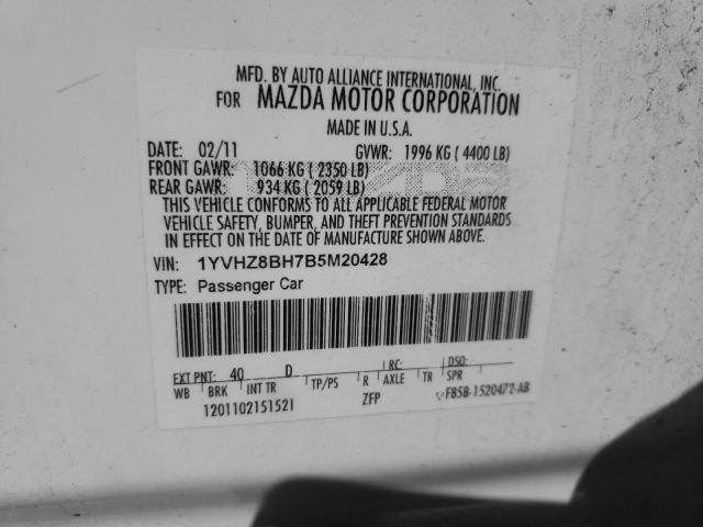 1YVHZ8BH7B5M20428 - 2011 MAZDA 6 I WHITE photo 10