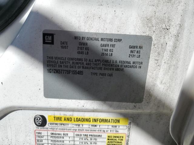 1G1ZK57778F155485 - 2008 CHEVROLET MALIBU LTZ თეთრი ფოტო 10