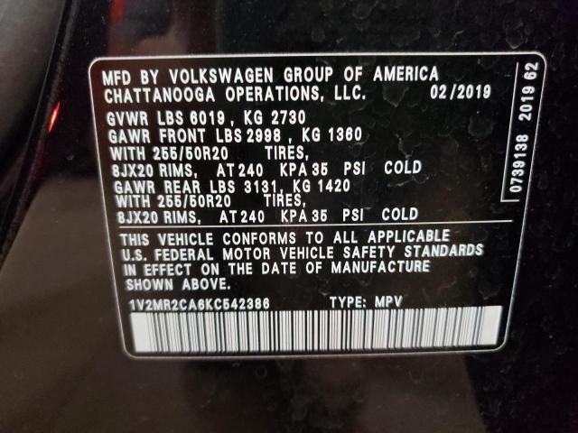 1V2MR2CA6KC542386 - 2019 VOLKSWAGEN ATLAS SEL Qara foto 10