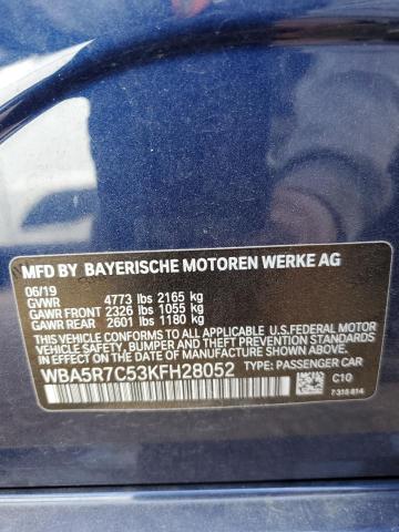 WBA5R7C53KFH28052 - 2019 BMW 330XI BLUE photo 10