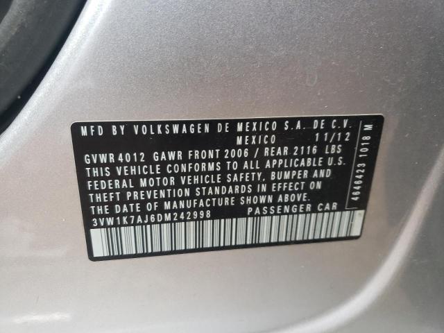 3VW1K7AJ6DM242998 - 2013 VOLKSWAGEN JETTA BASE 银色 照片 10
