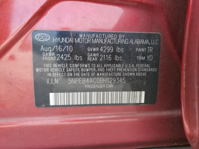 5NPEB4AC0BH129345 - 2011 HYUNDAI SONATA GLS RED photo 10