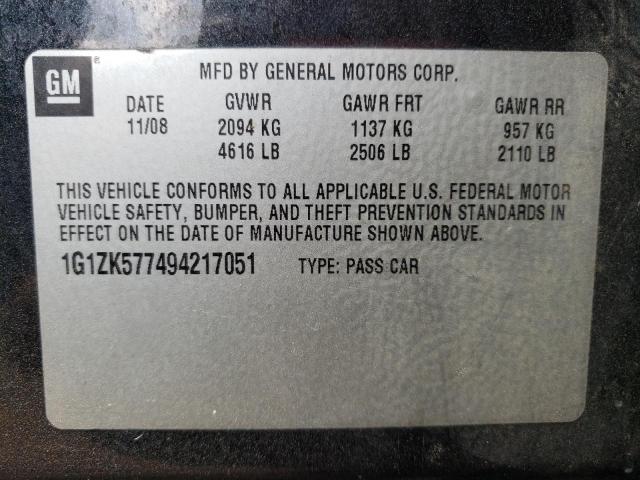 1G1ZK577494217051 - 2009 CHEVROLET MALIBU LTZ შავი ფოტო 10