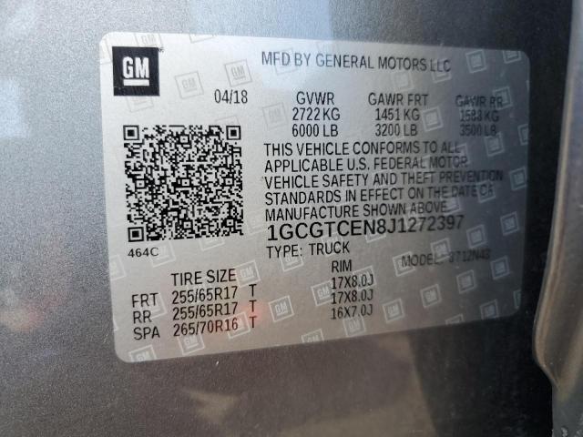 1GCGTCEN8J1272397 - 2018 CHEVROLET COLORADO L CHARCOAL photo 10