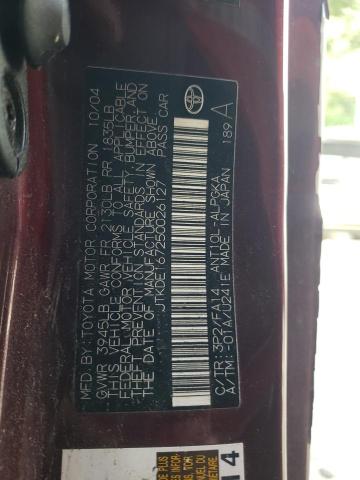 JTKDE167250026127 - 2005 TOYOTA SCION TC BURGUNDY photo 10