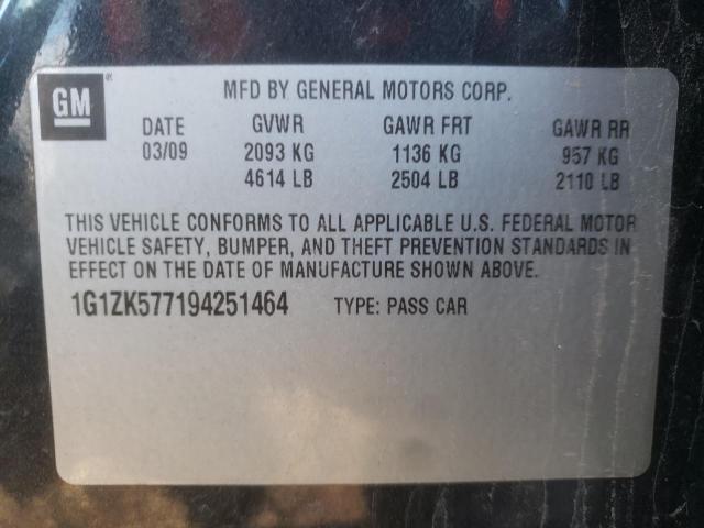 1G1ZK577194251464 - 2009 CHEVROLET MALIBU LTZ შავი ფოტო 10