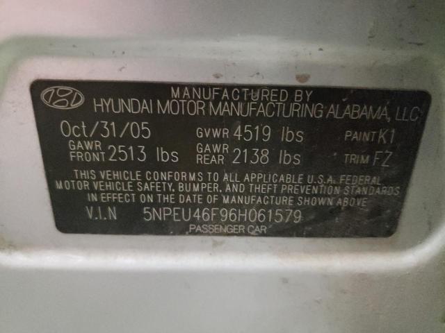 5NPEU46F96H061579 - 2006 HYUNDAI SONATA GLS SILVER photo 10