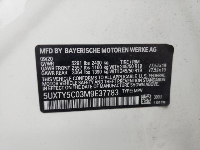 5UXTY5C03M9E37783 - 2021 BMW X3 XDRIVE3 WHITE photo 10
