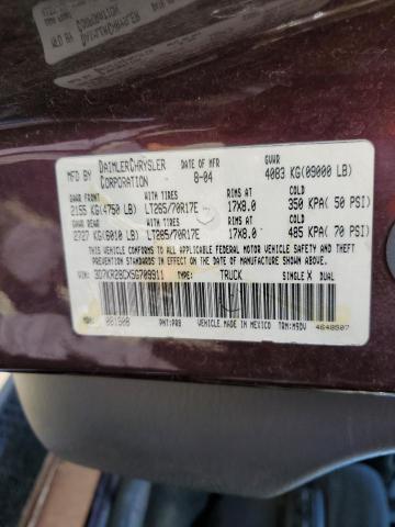 3D7KR28CX5G709911 - 2005 DODGE RAM 2500 S MAROON photo 10