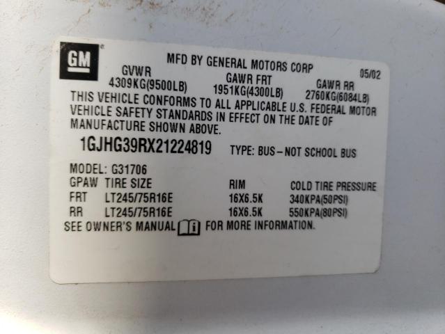 1GJHG39RX21224819 - 2002 GMC SAVANA G35 GREEN photo 10