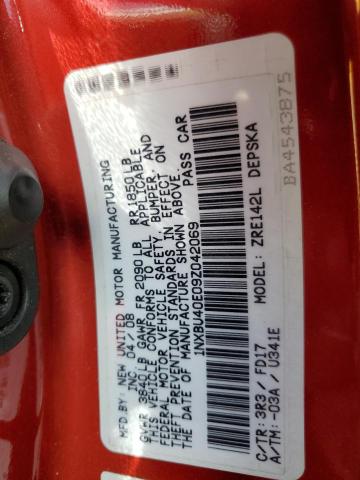 1NXBU40E09Z042069 - 2009 TOYOTA COROLLA BA RED photo 10