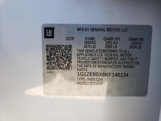 1G1ZE5SX8KF145134 - 2019 CHEVROLET MALIBU PRE WHITE photo 10