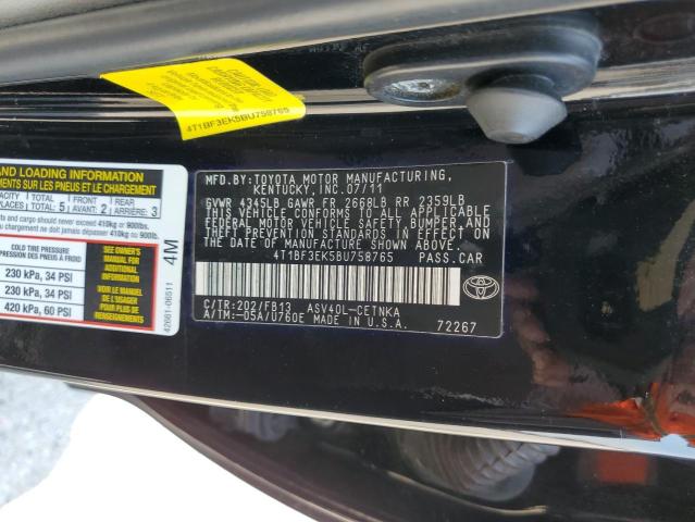 4T1BF3EK5BU758765 - 2011 TOYOTA CAMRY BASE BLACK photo 10