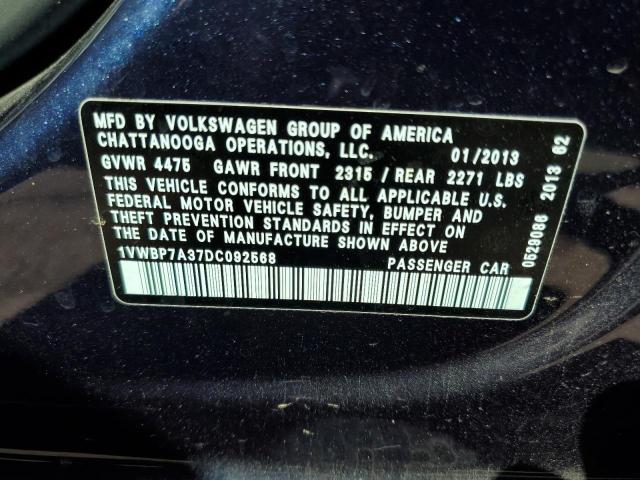 1VWBP7A37DC092568 - 2013 VOLKSWAGEN PASSAT BLUE photo 10