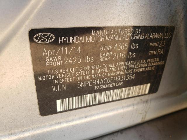 5NPEB4AC6EH931354 - 2014 HYUNDAI SONATA GLS SILVER photo 10