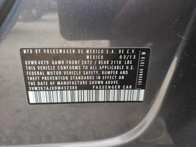 3VW2K7AJXDM432386 - 2013 VOLKSWAGEN JETTA BASE 灰色 照片 10