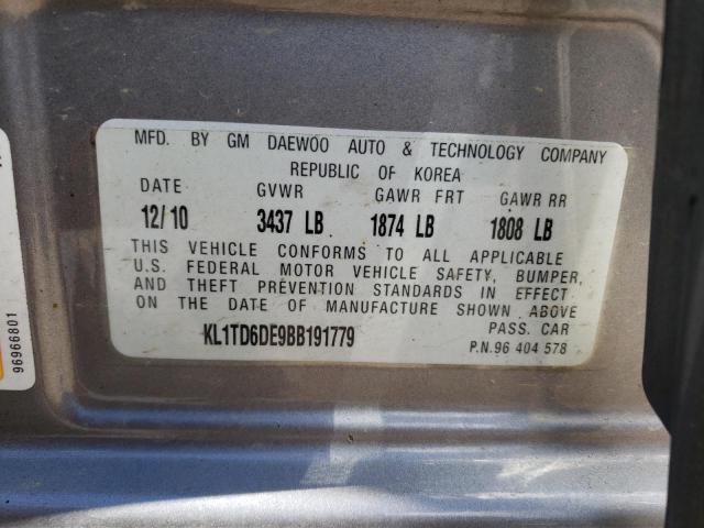 KL1TD6DE9BB191779 - 2011 CHEVROLET AVEO LS 灰色 照片 10