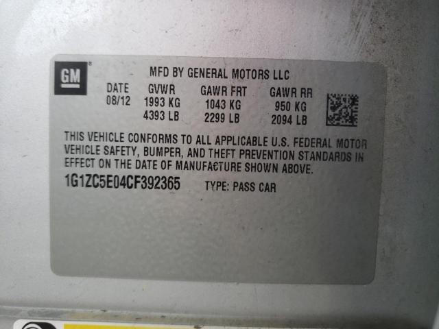 1G1ZC5E04CF392365 - 2012 CHEVROLET MALIBU 1LT 银色 照片 10