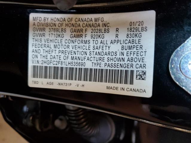 2HGFC2F81LH535690 - 2020 HONDA CIVIC SPOR BLACK photo 10