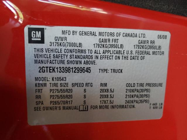 2GTEK133981299645 - 2008 GMC SIERRA K15 RED photo 10