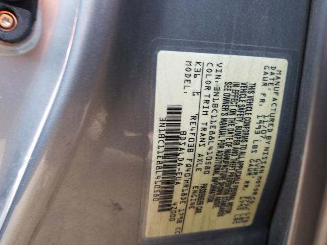 3N1BC11E88L410580 - 2008 NISSAN VERSA S SILVER photo 10