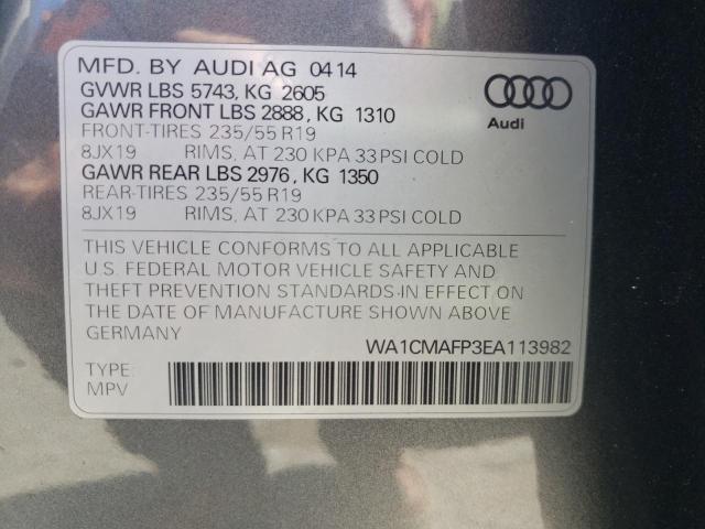 WA1CMAFP3EA113982 - 2014 AUDI Q5 TDI PRE GRAY photo 10