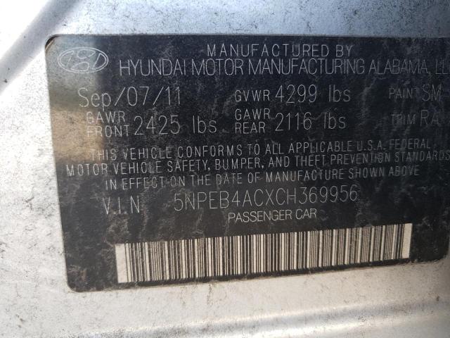 5NPEB4ACXCH369956 - 2012 HYUNDAI SONATA GLS SILVER photo 10