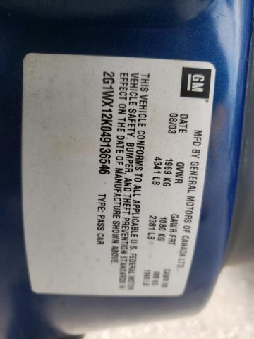 2G1WX12K049136546 - 2004 CHEVROLET MONTE CARL ლურჯი ფოტო 10