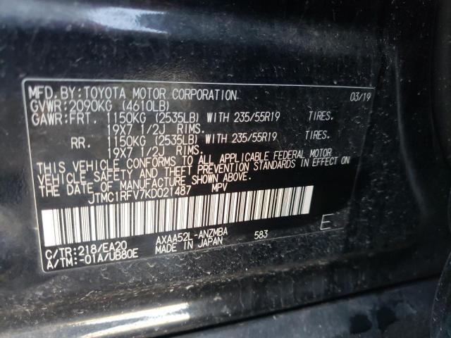 JTMC1RFV7KD021487 - 2019 TOYOTA RAV4 XLE P BLACK photo 10