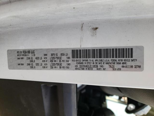 3C6TRVAG3JE118538 - 2018 RAM PROMASTER WHITE photo 10
