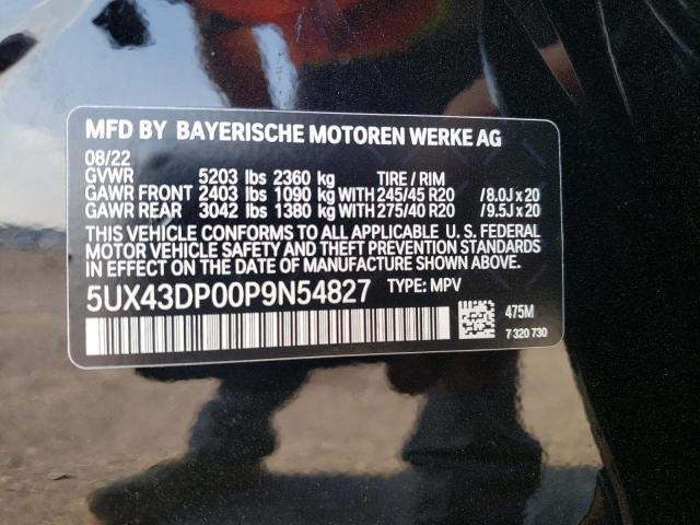 5UX43DP00P9N54827 - 2023 BMW X3 SDRIVE3 BLACK photo 10