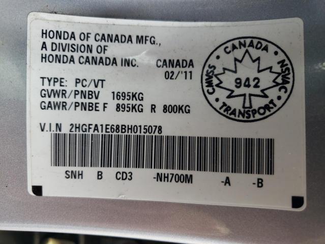 2HGFA1E68BH015078 - 2011 HONDA CIVIC LX-S فضي صورة 10