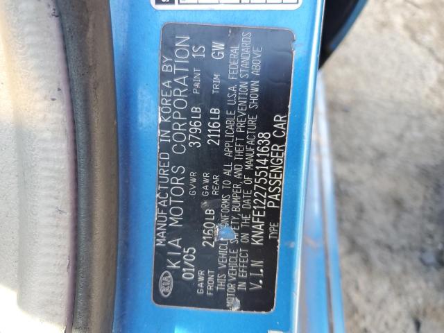 KNAFE122755141638 - 2005 KIA SPECTRA LX BLUE photo 10