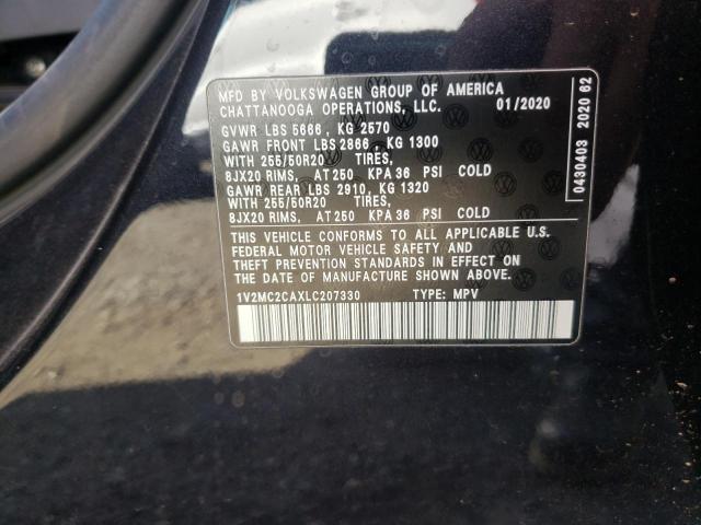1V2MC2CAXLC207330 - 2020 VOLKSWAGEN ATLAS CROS Черный фото 10