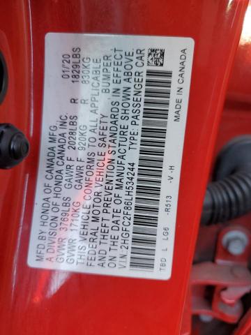 2HGFC2F86LH534244 - 2020 HONDA CIVIC SPOR RED photo 10