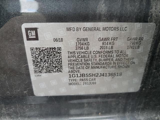 1G1JB5SH2J4136518 - 2018 CHEVROLET SONIC LS GRAY photo 10