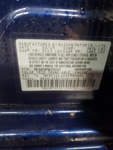 3N1AB7AP5KY333731 - 2019 NISSAN SENTRA S BLUE photo 10