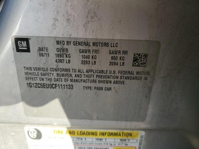 1G1ZC5EU0CF111133 - 2012 CHEVROLET MALIBU 1LT 银色 照片 10