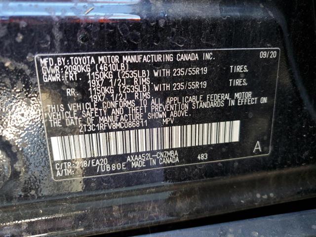 2T3C1RFV8MC086811 - 2021 TOYOTA RAV4 XLE P BLACK photo 10