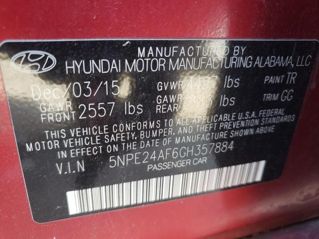 5NPE24AF6GH357884 - 2016 HYUNDAI SONATA SE RED photo 10