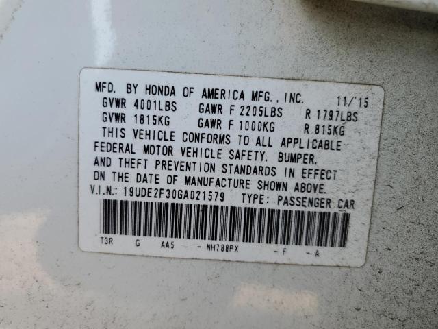 19UDE2F30GA021579 - 2016 ACURA ILX BASE W WHITE photo 10