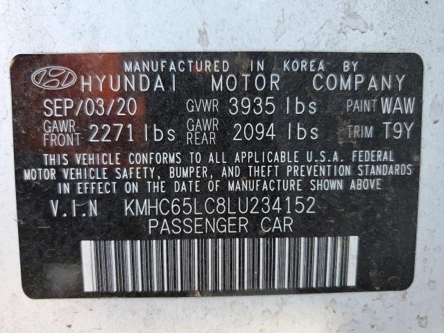 KMHC65LC8LU234152 - 2020 HYUNDAI IONIQ BLUE WHITE photo 10