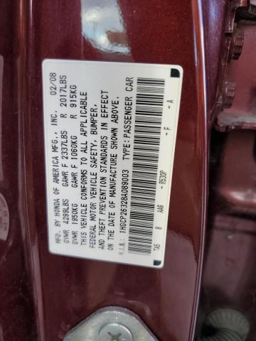 1HGCP26328A089003 - 2008 HONDA ACCORD LX MAROON photo 10