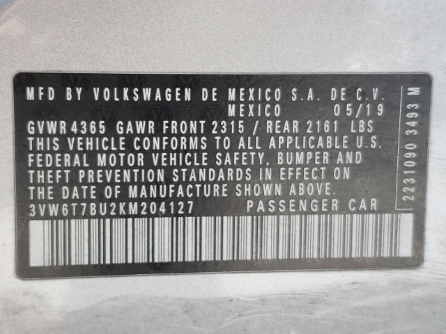 3VW6T7BU2KM204127 - 2019 VOLKSWAGEN JETTA GLI SILVER photo 10