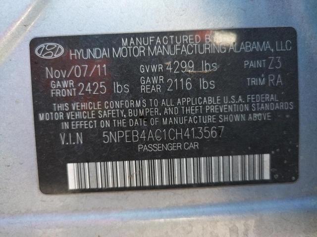 5NPEB4AC1CH413567 - 2012 HYUNDAI SONATA GLS SILVER photo 10