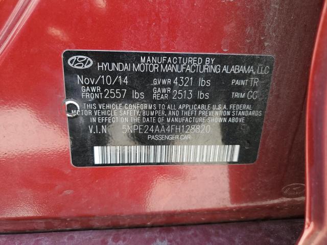 5NPE24AA4FH128820 - 2015 HYUNDAI SONATA ECO RED photo 10