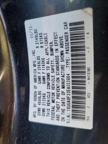 19UUA8F33EA003864 - 2014 ACURA TL SE GRAY photo 10